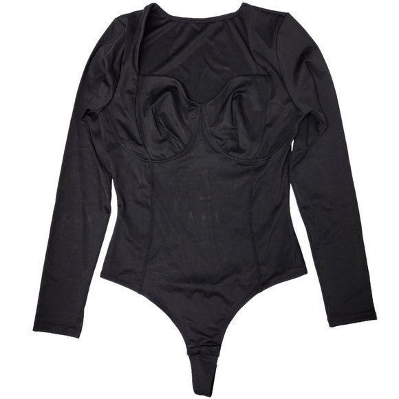 Long Sleeve Shapewear Bodysuit with Thong Back Medium - Picture 1 of 11